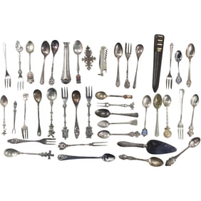Large Grouping of Sterling Handles and Collector Spoons including Historical, Rolex SEE PICTURES
