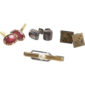 Assorted Cufflinks: 14K Golf Filled Enameled 3/4 in. x 1/2 in. ; .925 Sterling Stud Cufflinks 1/2 in