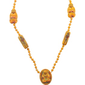 Vintage Orange Chinese Beads Necklace 36 inches length x 1 in.