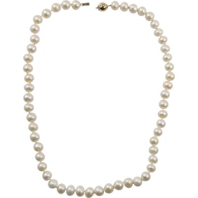 marked 585 Genuine Freshwater Cultured White Classic Pearls Necklace 18 in. x 3/8 in.
