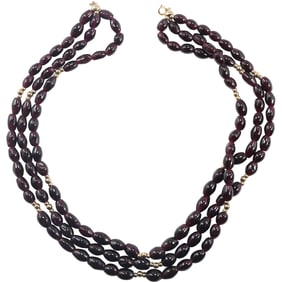 Quality 14K 3-Strand Garnet Beads and 14K Gold Beads Necklace 18 in. length x 1 in.