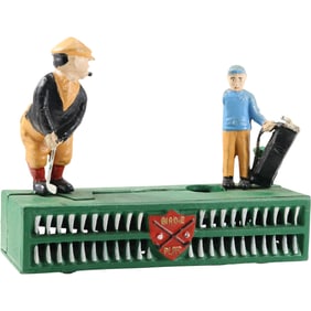Novelty Cast Iron Mechanical Golf Bank "Birdie Putt" in Original Paint
