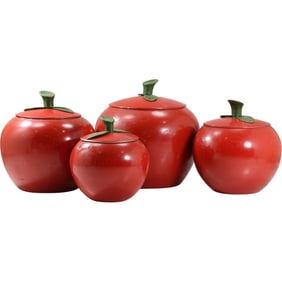 4 Piece Aluminum "APPLE" Canister Set, Vintage - In Original Paint Finish - Mid Century Modern