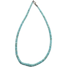 Native American Indian Turquoise Disc Bead Necklace with .925 Sterling Clasp 18 in. x 1/4 in.