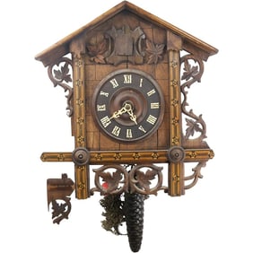 Black Forest Walnut Wall Clock with Inlay Framing, Weight Driven