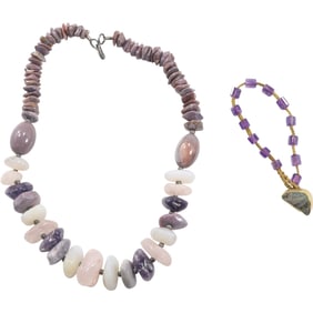 [2] Chunky Amethyst Beads Necklace 18 in. x 1 in. ; Amethyst Bracelet 7 in. x 1/2 in.