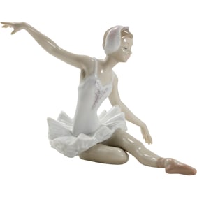 LLADRO Fine Porcelain Sculpture - Swan Ballet Figure, 6 in. height x 8.5 in. length