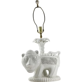 Blanc de Chine Animalier Lamp, circa 1960s, Playful Lion Lamp 29.5 in. overall height x 15 in. wide