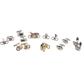 8 Assorted Pairs Designer Cufflinks: Ferragamo, Dunhill, Italy, Christian Dior, Paris Dupont