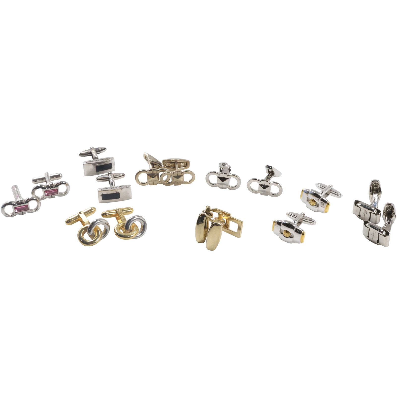 8 Assorted Pairs Designer Cufflinks: Ferragamo, Dunhill, Italy, Christian Dior, Paris Dupont (1 of 17)