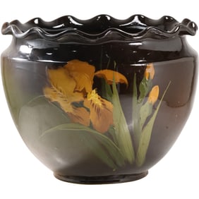 Antique Weller Pottery Louwelsa Jardiniere with Flower, Arts and Crafts, 13.5 in. h. x 11 in. w.