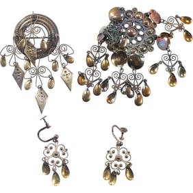 3 Piece Norwegian 800 Solje TM830S Pin 2 3/4 in. x 2 in.; Screw back 830 Earrings 1 1/4 in. x 3/4in.