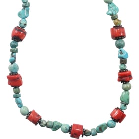 Turquoise and Coral Beads Scarf 44 inches x 1 in.