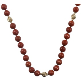 Carnelian Agate Beads Necklace with 14K Gold Clasp 32 inches length x 1/2 in.