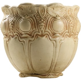 Weller Clinton Ivory Teakwood Antique Art Pottery Grapes Jardiniere Planter 9.5 in. height x 10.5 d.