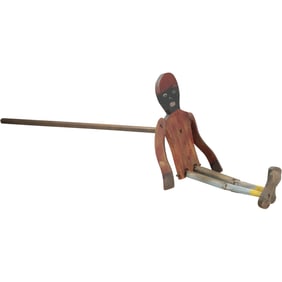 Folk Art Wooden Jointed "JIGGER" Puppet Toy, Black Americana, in Original Paint 14.5 inches