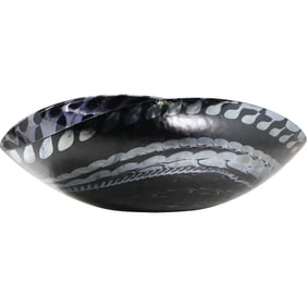 Murano Glass Large Center Bowl BLACK SILVER - High Gloss Finish 20.5 in. length x 12 in.