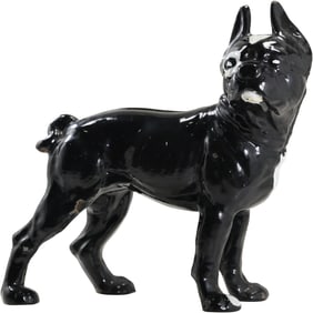 Vintage Cast Iron Boston Terrier Figural Doorstop in High Glass Black Paint 10 in. height x 10 in. w