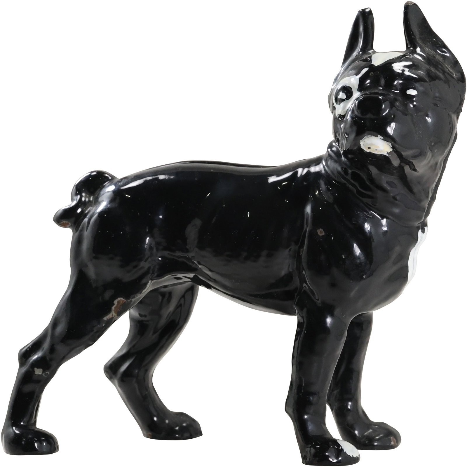 Vintage Cast Iron Boston Terrier Figural Doorstop in High Glass Black Paint 10 in. height x 10 in. w: Vintage Cast Iron Boston Terrier Figural Doorstop in High Glass Black Paint 10 in. height x 10 in. wide. size: 10 h 10 w