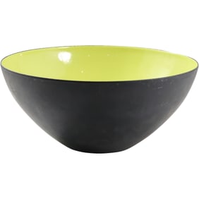 Krenit Denmark Yellow Enamel Center Black Metal Bowl 10 inches diameter