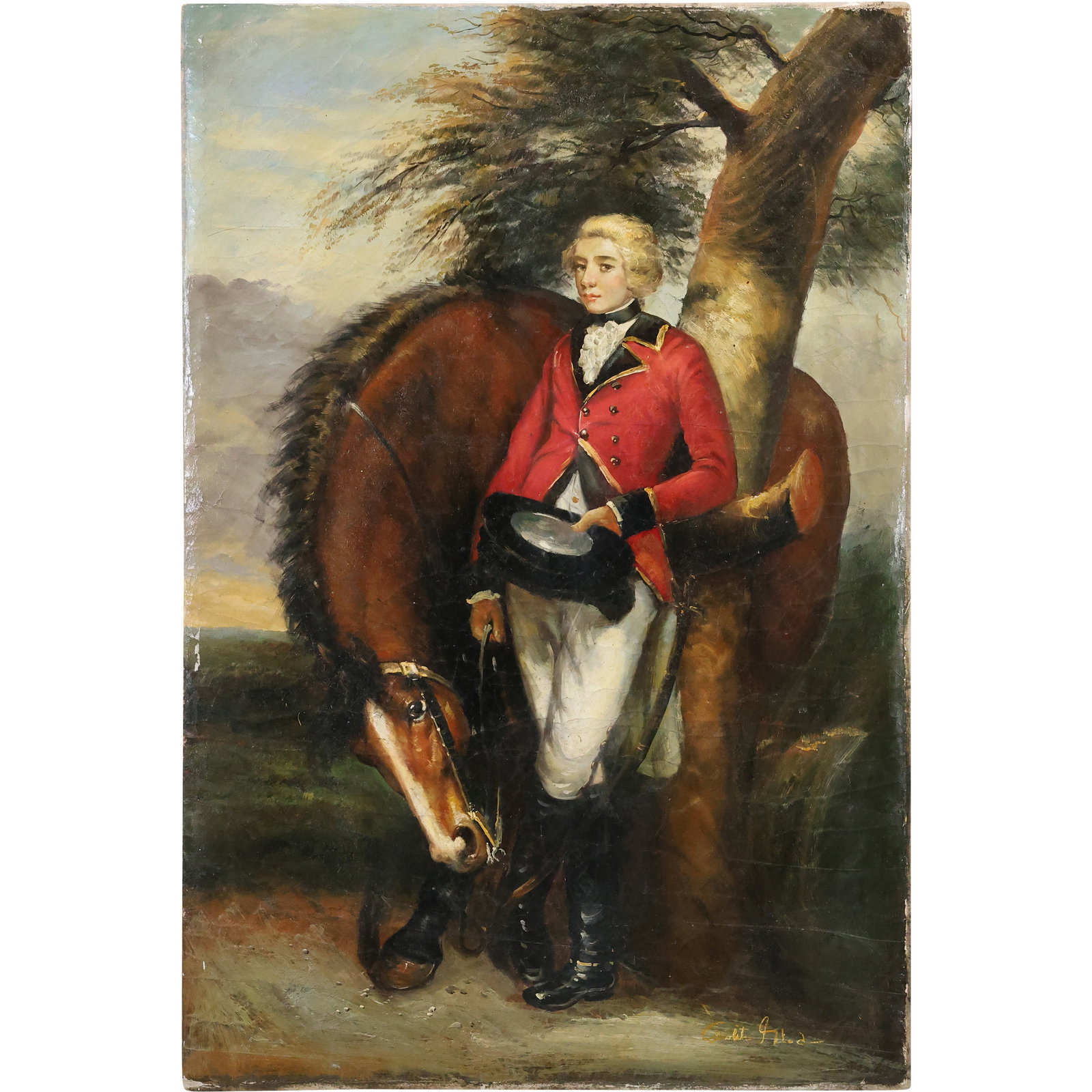 after Joshua Reynolds, .Captain George K. H. Coussmaker (1782) oil on canvas portrait painting: after Joshua Reynolds, .Captain George K. H. Coussmaker (1782) oil on canvas portrait painting. Artist signed illegible. size: 24 x 36; Sir Joshua Reynolds was born at Plympton Earl in Devonshire, Eng