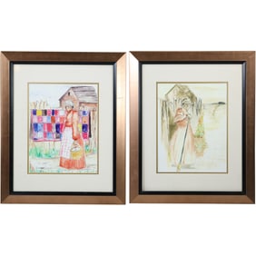 2 Framed Watercolors of Southern African American Women, 1 Signed James Davies
