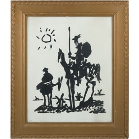 VINTAGE PABLO PICASSO Don Quixote Artwork on Canvas Board, Framed