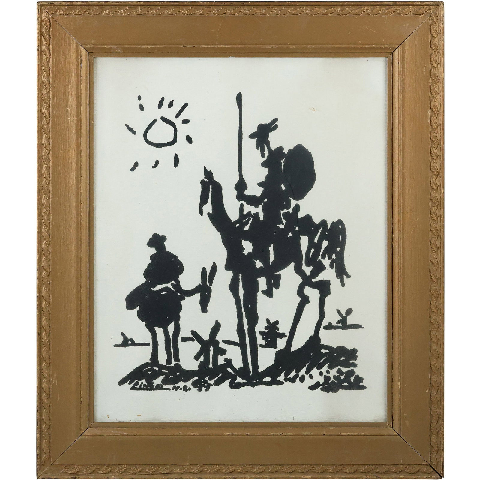 VINTAGE PABLO PICASSO Don Quixote Artwork on Canvas Board, Framed (1 of 11)