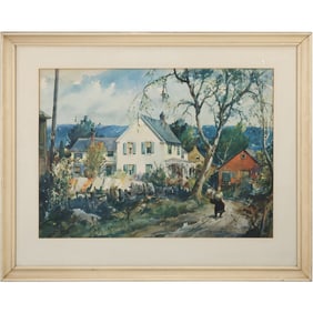 Vintage Aqua Print "Road to The Cove" by James Sessions, Framed, Signed in Plate