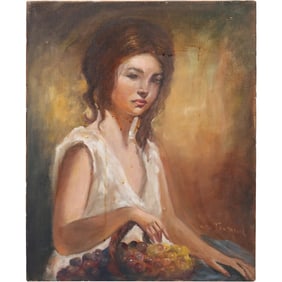 Vito Tartaglia, Oil on Canvas Painting, Portrait of a Seated Woman