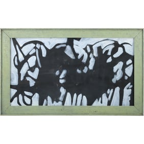 Wayne Cunningham, 20th C. American, Acrylic Painting Black and White Abstract Framed.