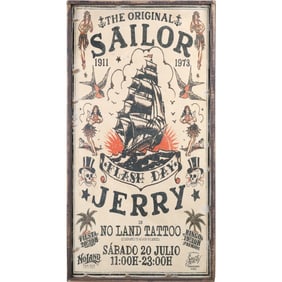 Sailor Jerry Flash Day Tattoo Large Novelty Printed Wooden Advertising Sign 49 inches x 25 in.