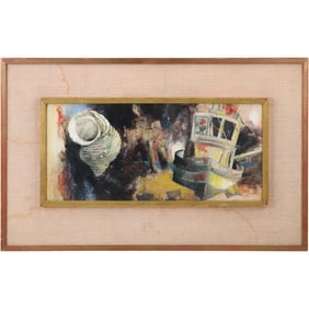 John Kelly, Vintage Mixed Media Painting, "Shipwreck", Signed Kelly, Framed
