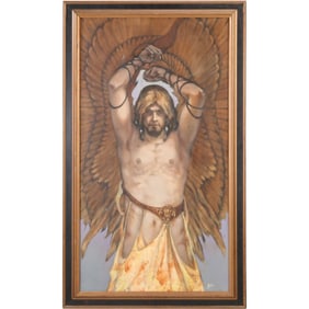 Signed Eric, Oil on Canvas Painting "ICARUS", Portrait Painting, Framed