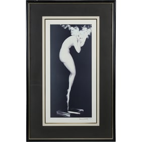 Louis Icart, " Nude Female With Cigarette" Framed Print, Signed in Plate