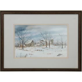 Sandy Askey Adams, Watercolor Painting "Approaching Storm" over Farm, Bucks County Pa.