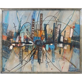 Signed Corigan, Mixed Media Impasto Oil Painting Abstract Cityscape Expressionism, Framed