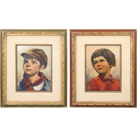 2 Signed Brandsma, Vintage Oil on Canvas Paintings Street Urchin Boys Portraits, both Framed
