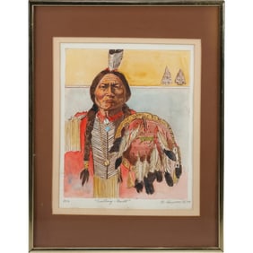 Signed 1979 Color Lithograph "Sitting Bull" Portrait, #1/150 , Framed