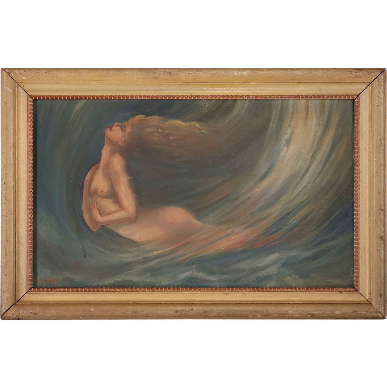 George Seidman (1898 - 1973) Oil on Board Painting Nymph in Motion, Signed, Framed: George Seidman (1898 - 1973) Oil on Board Painting Nymph in Motion, Signed, Framed. size: 9 x 15 , outside of frame: 11.5 x 17.5