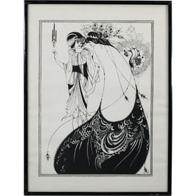 Aubrey Beardsley, Framed Lithograph, "The Peacock Girl"