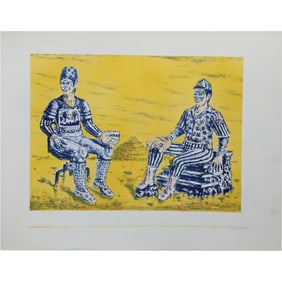Unsigned Lithograph from Estate of Peter Passuntino [b. 1936 Illinois / France] 2 Harlequin Figures