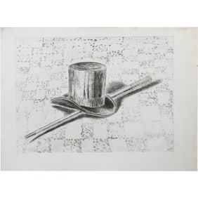 Unsigned Lithograph from Estate of Peter Passuntino [b. 1936 Illinois / France]  Top Hat &  Cane