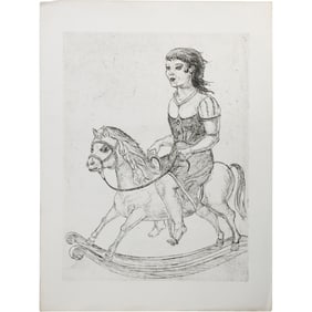 Unsigned Lithograph from Estate of Peter Passuntino,[ Illinois / France] Girl on Rocking Horse