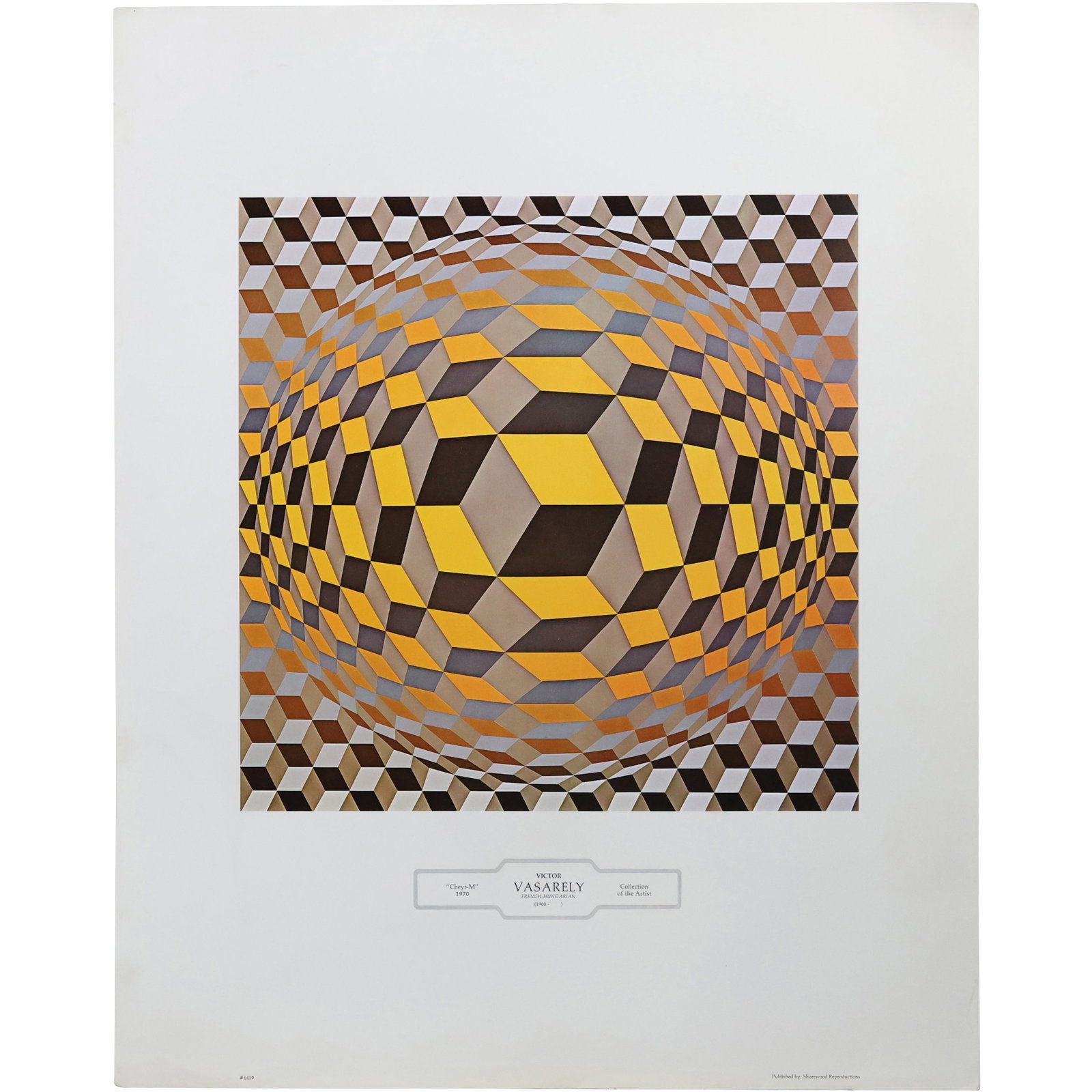 Victor Vasarely, Color Lithograph, OP-ART, "Cheyt-M 1970", 28.5 in. x 22.5 in.: Victor Vasarely, Color Lithograph, OP-ART, "Cheyt-M 1970", 28.5 in. x 22.5 in. size: 28.5 x 22.5 mp cs p2