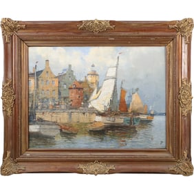 attributed to Hans Wagner (1885 - 1949) Switzerland, unsigned Oil on Canvas Painting Harbor
