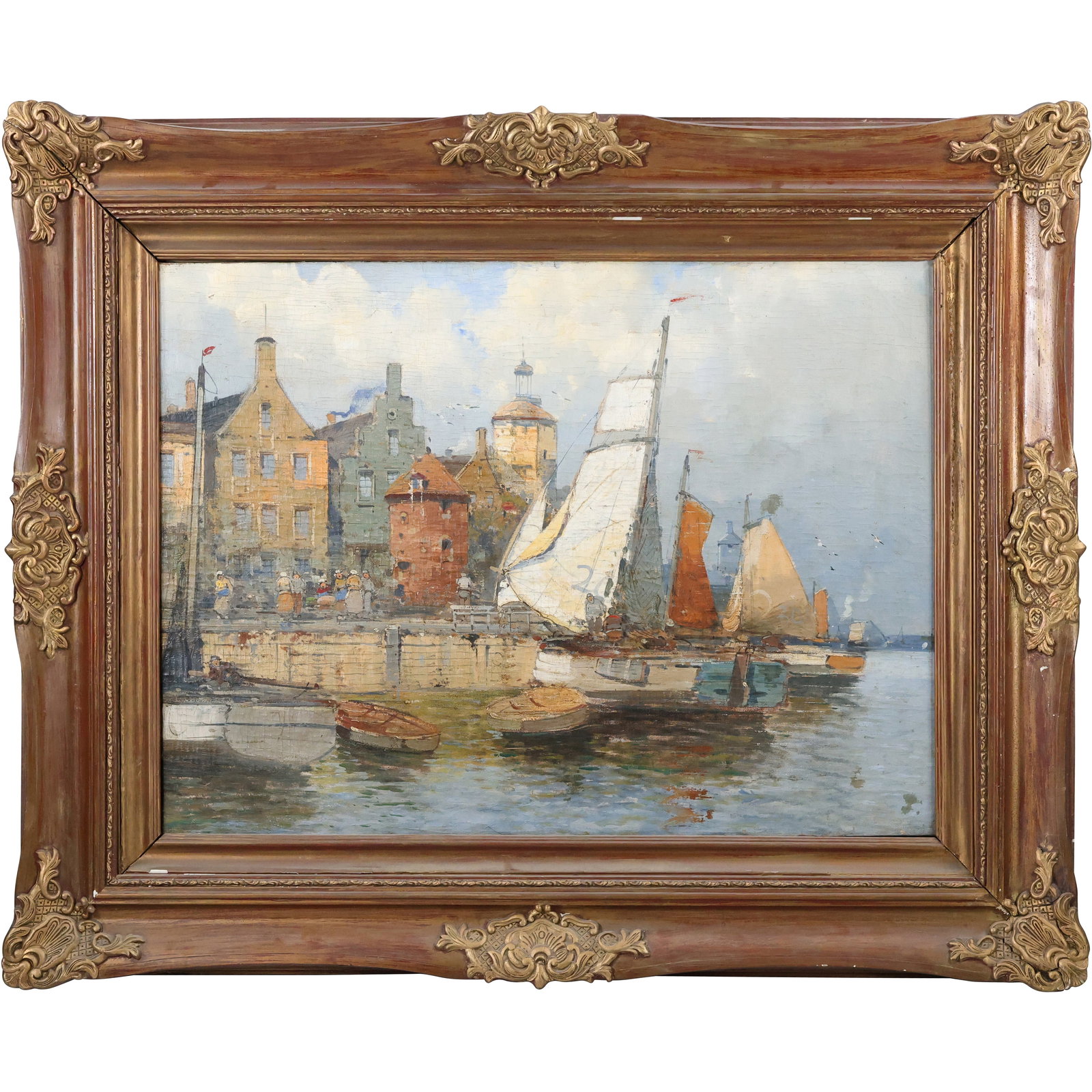 attributed to Hans Wagner (1885 - 1949) Switzerland, unsigned Oil on Canvas Painting Harbor (1 of 16)