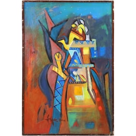 Wahab Jaffer (Born 1941) Pakistan, Oil on Canvas Painting Colorful Abstract, Signed Front & Back