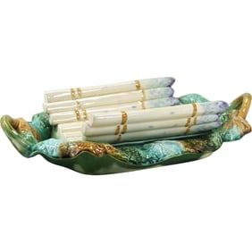 19th C. French Majolica Asparagus Glazed Center Serving Bowl 15 inches length