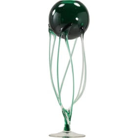 Unusual Green Art Glass Sculptured Vase with Ball Top 12.5 in. height x 4 in. wide